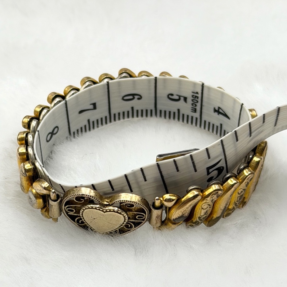 WWII Gold Tone Sweetheart Filigree Heart Expansion Bracelet XS 4.5” by Co-Star - Picture 13 of 16